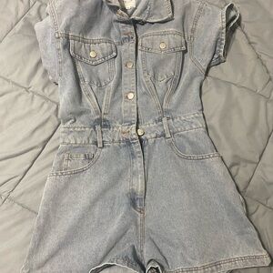 Le Lis Light Blue Denim Romper